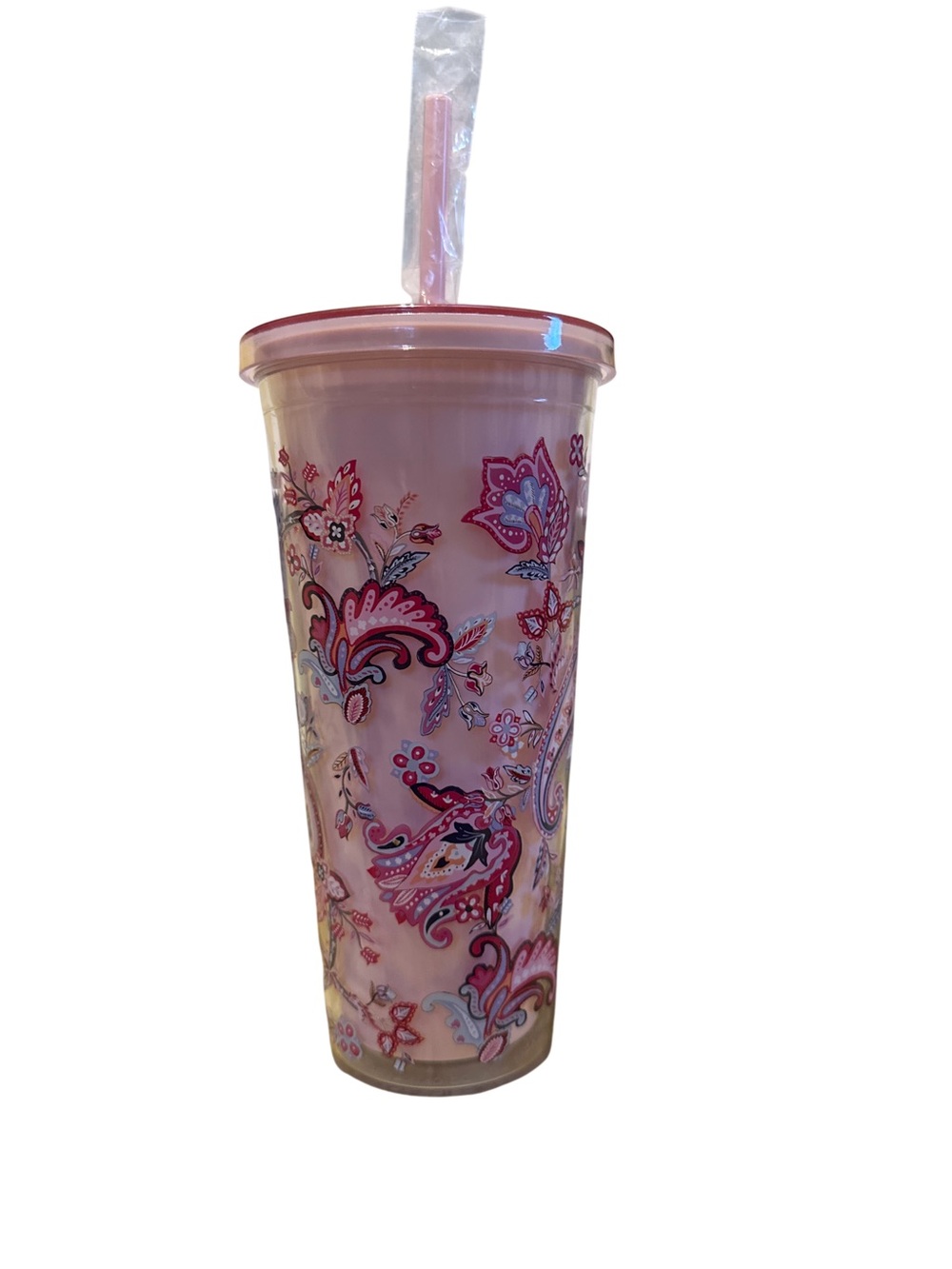 Vera Bradley Pink Paisley Tumbler with Straw